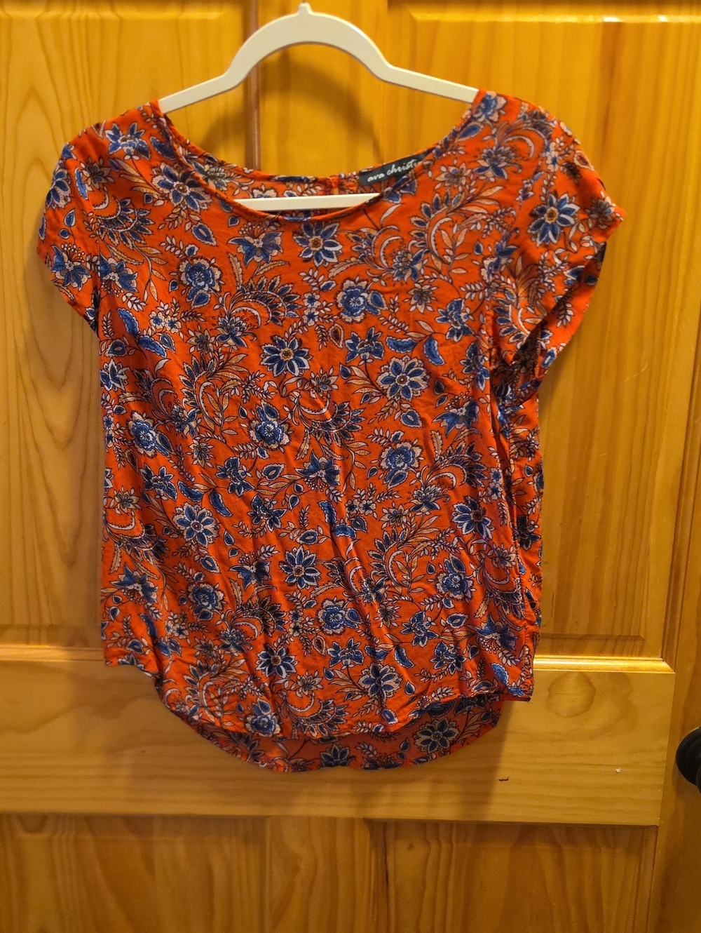Women's  Red  Floral Cap-Sleeve Tee